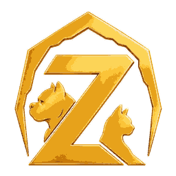 Z Animal Den emblem featuring the central Z, an American Bully and a cat inside a Den outline